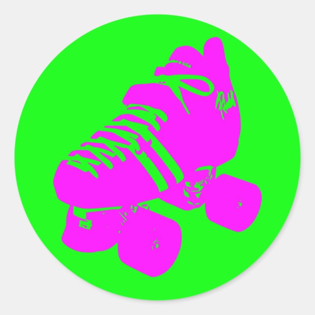 Pink and Green Roller Derby Skate Sticker (Front)