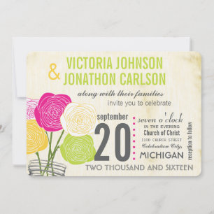 Pink and Green Rose Your Photo Typography Invitation