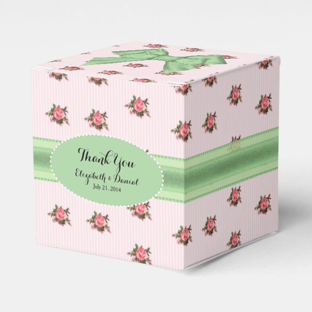 Pink and Green Roses Wedding Favor Gift Box (Front Side)