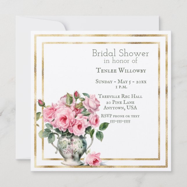 Pink and Green Roses Wedding Shower Invite (Front)