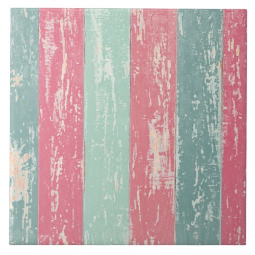 Pink and Green Rustic Wooden Fence Grunge Texture Ceramic Tile