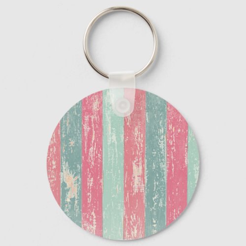 Pink and Green Rustic Wooden Fence Grunge Texture Keychain