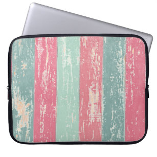 Pink and Green Rustic Wooden Fence Grunge Texture Laptop Sleeve