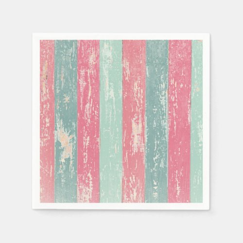 Pink and Green Rustic Wooden Fence Grunge Texture Paper Napkins
