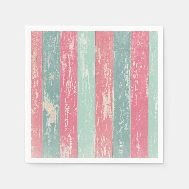 Pink and Green Rustic Wooden Fence Grunge Texture Paper Napkins (Front)