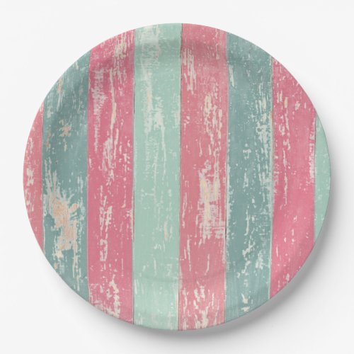 Pink and Green Rustic Wooden Fence Grunge Texture Paper Plates