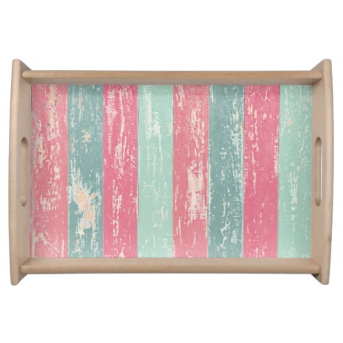 Pink and Green Rustic Wooden Fence Grunge Texture Serving Tray