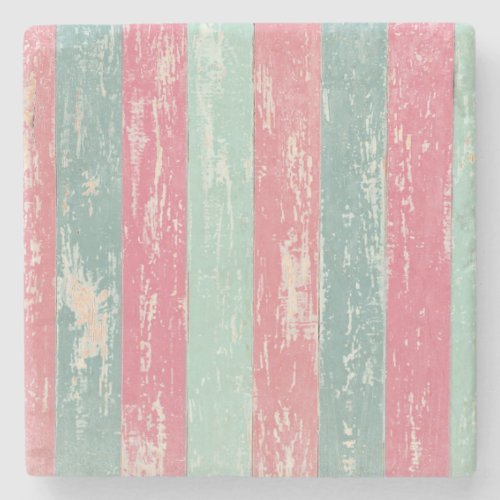 Pink and Green Rustic Wooden Fence Grunge Texture Stone Coaster