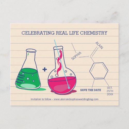 Pink and Green Save the Date Chemistry Postcards