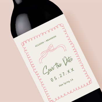 Pink And Green Save The Date Wedding Monogram Wine Label by SweetRainDesign at Zazzle