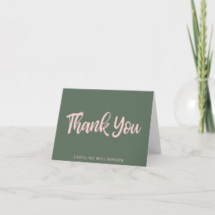 Pink and Green Script Typography Personalized Letterpress Thank You Card