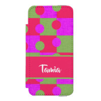 Pink and green shapes pattern iPhone SE/5/5s wallet case