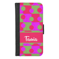 Pink and green shapes pattern iPhone 8/7 wallet case