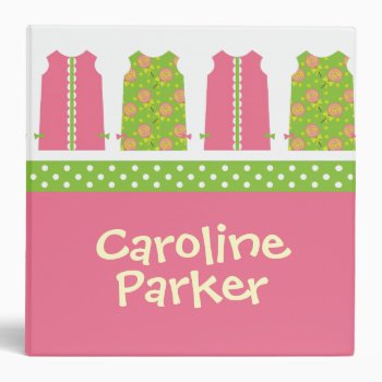 Pink And Green Shift Dress Personalized Binder by GemAnn at Zazzle