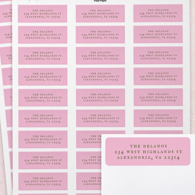 Pink and Green Simple Antique Serif Text Label (pink address labels)