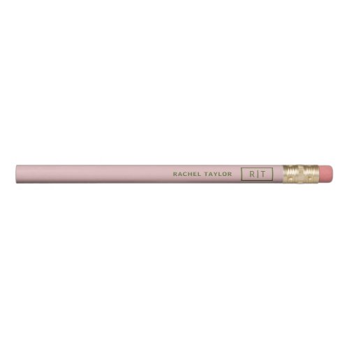 Pink and Green Simple Modern Monogram Pencil