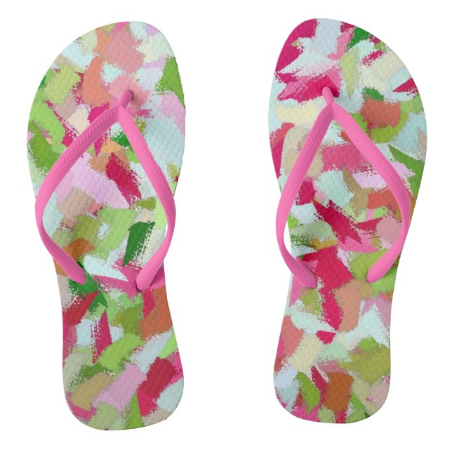 Pink and Green Smudges Flip Flops (Footbed)