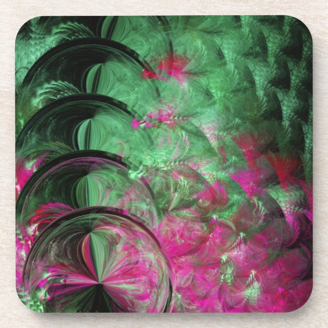 Pink and Green Snake Skin Abstract Coaster (Front)