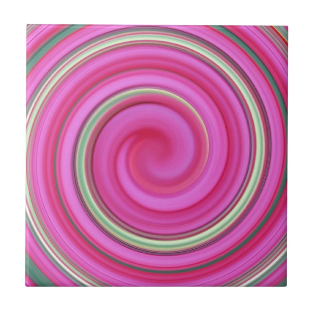 Pink and green spiral ceramic tile (Front)