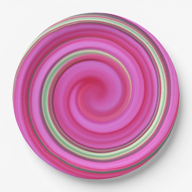 Pink and green spiral paper plates (Front)
