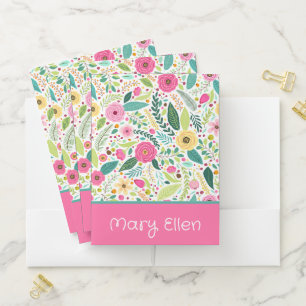 Pink and Green Spring Flowers Pocket Folder
