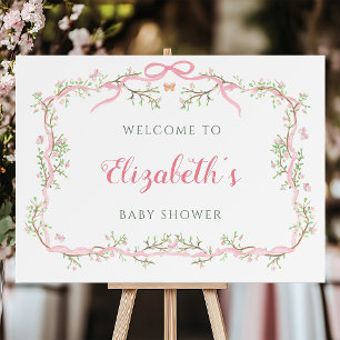 Pink and Green Spring Garden Baby Shower Welcome Foam Board