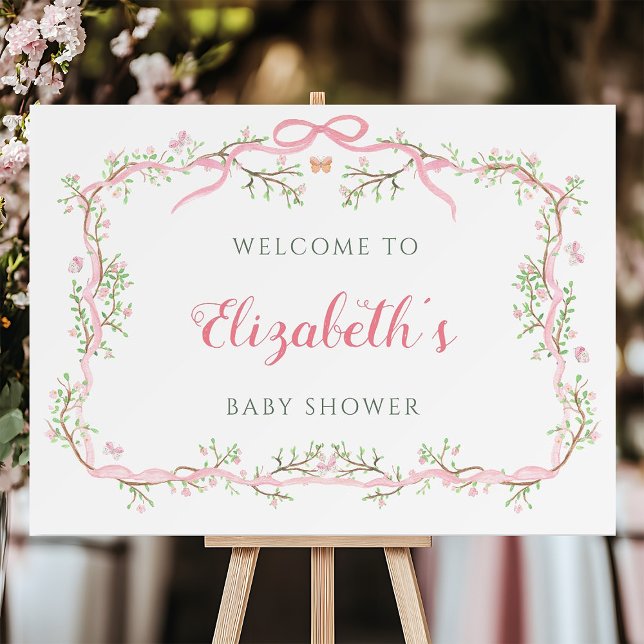 Pink and Green Spring Garden Baby Shower Welcome Foam Board (Creator Uploaded)