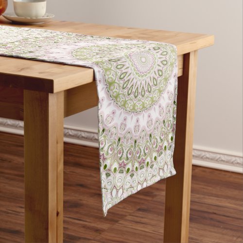 Pink and Green Spring Medallion Pattern Long Table Runner