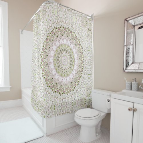 Pink and Green Spring Medallion Pattern Shower Curtain