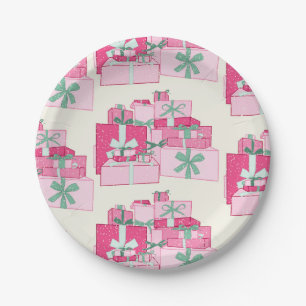 Pink and Green Stacked Christmas Presents Paper Plates