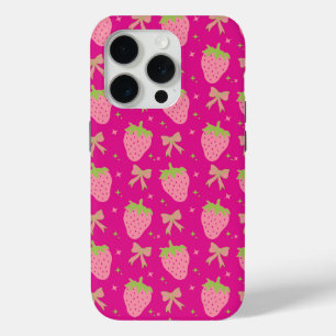 Pink and Green Strawberries and Bows iPhone 15 Pro Case