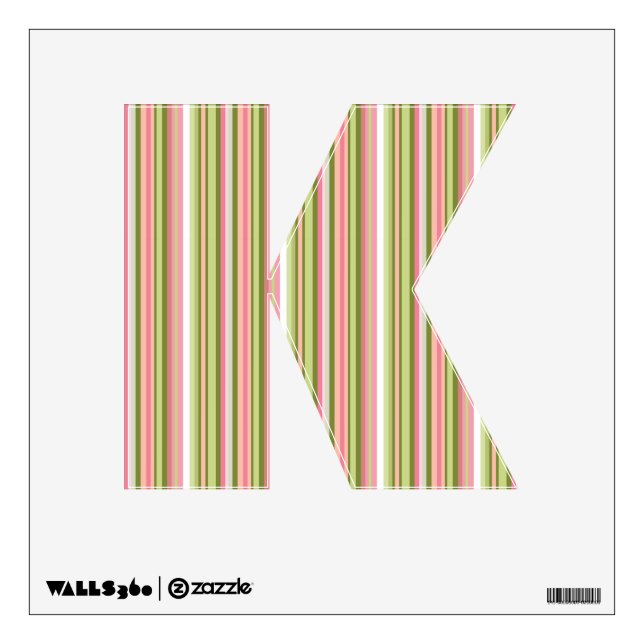 Pink and Green Stripe Letter K in Spring Shades Wall Sticker (Front)
