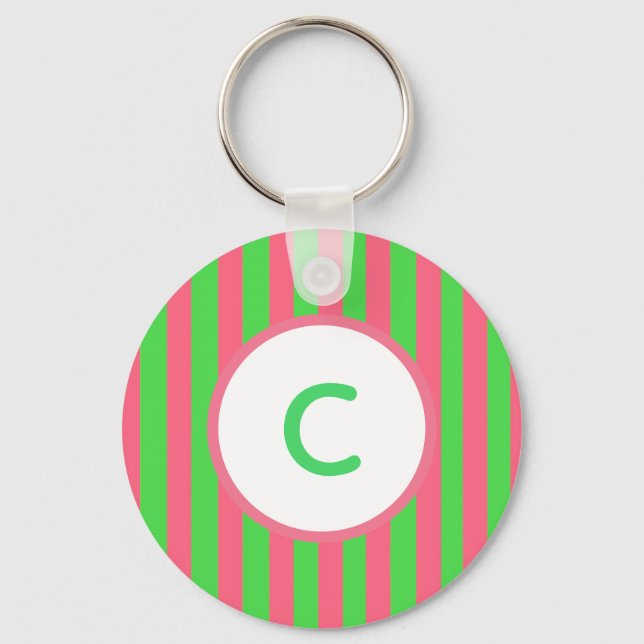Pink and Green Stripe Monogram Keychain (Front)