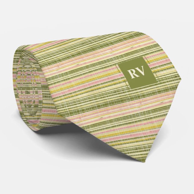 Pink and Green Stripe Neck Tie (Rolled)