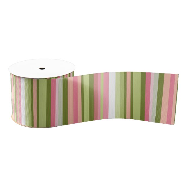 Pink and Green Stripe Ribbon in Pastel Shades (Spool)