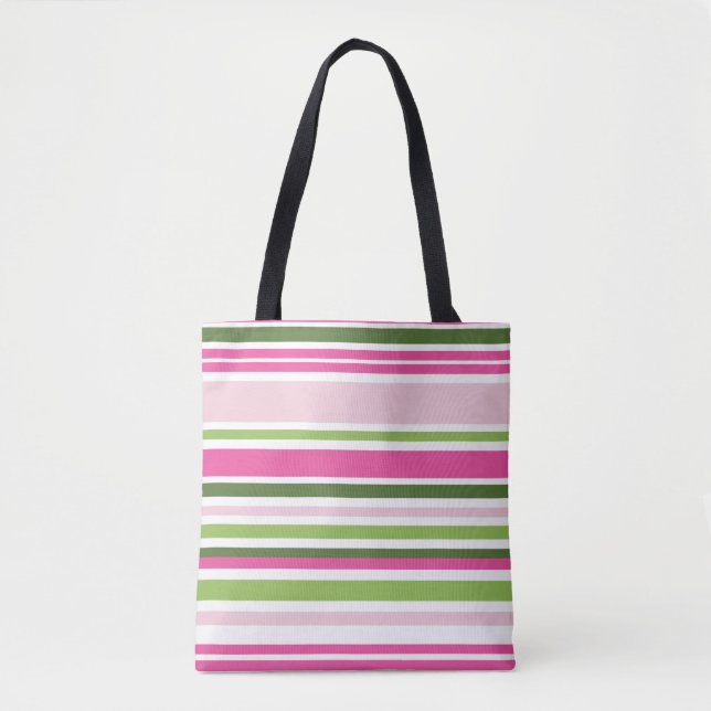 Pink and Green Stripe Tote Bag (Front)