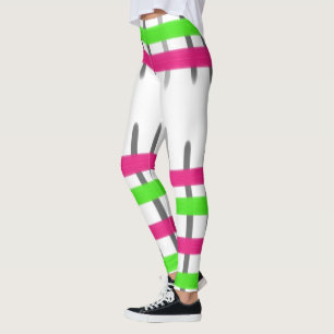 Pink And Green Striped Design Leggings