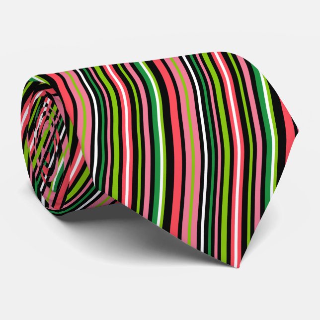 Pink and Green Striped Neck Tie (Rolled)