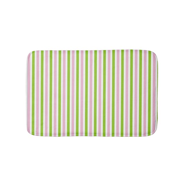 Pink and green striped pattern spring colors bathroom mat (Front)