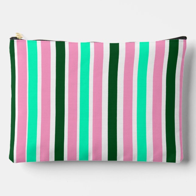 Pink and Green Stripes  Accessory Pouch (Front)