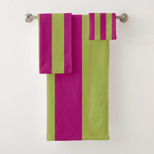Pink and Green Stripes Bath Towel Set (Insitu)