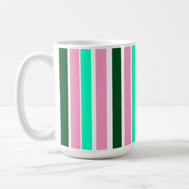 Pink and Green Stripes  Coffee Mug (Left)