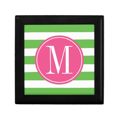 Pink and Green Stripes Custom Monogram Keepsake Box