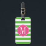 Pink and Green Stripes Custom Monogram Luggage Tag<br><div class="desc">Trendy and modern stripes pattern luggage tag. Write your first name initial on the template to personalize. You can change the green stripes color by clicking the Customize it button - Edit Menu - Background.</div>