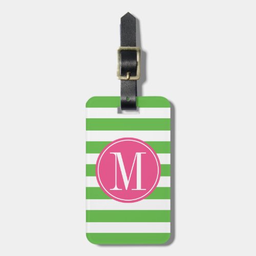 Pink and Green Stripes Custom Monogram Luggage Tag