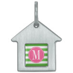 Pink And Green Stripes Custom Monogram Pet Name Tag at Zazzle