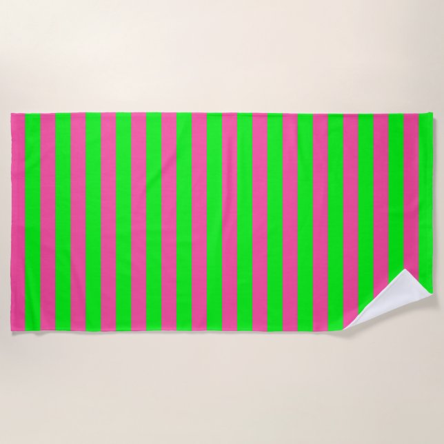Pink and Green Stripes Design Beach Towel