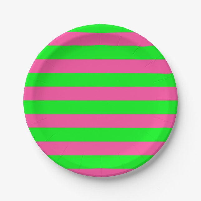 Pink and Green Stripes Design Paper Plates (Front)