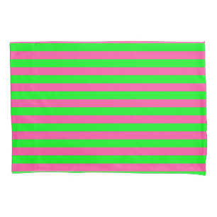 Pink and Green Stripes Design Pillow Case