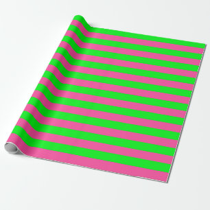 Pink and Green Stripes Design Wrapping Paper